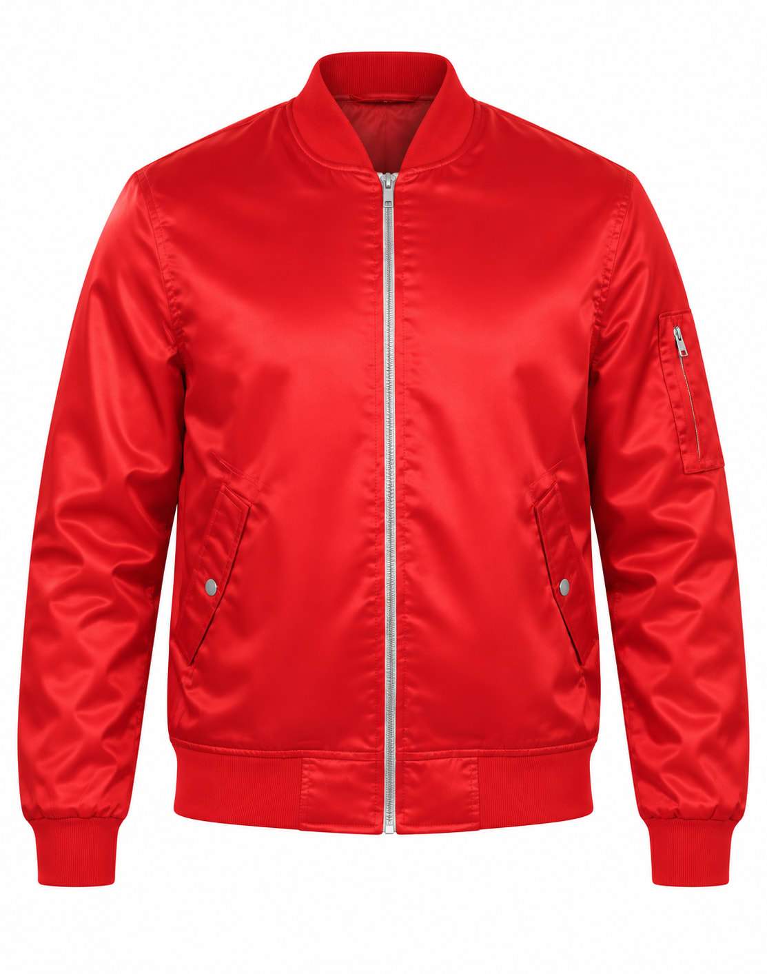 Red Satin Bomber Jacket, front view