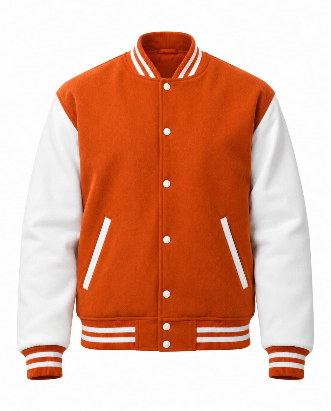 Orange & White Wool Varsity Jacket, front view