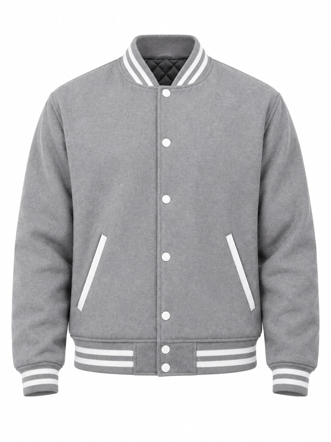 Grey Wool Varsity Jacket, front view