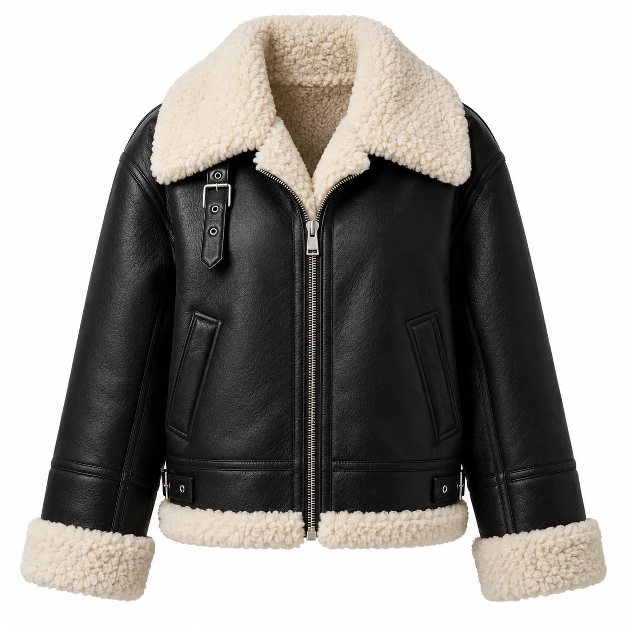 Faux Shearling Aviator Jacket, front view