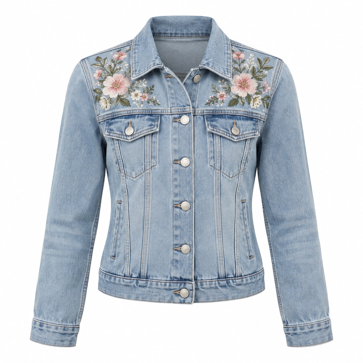 Floral Embroidered Denim Jacket, front view