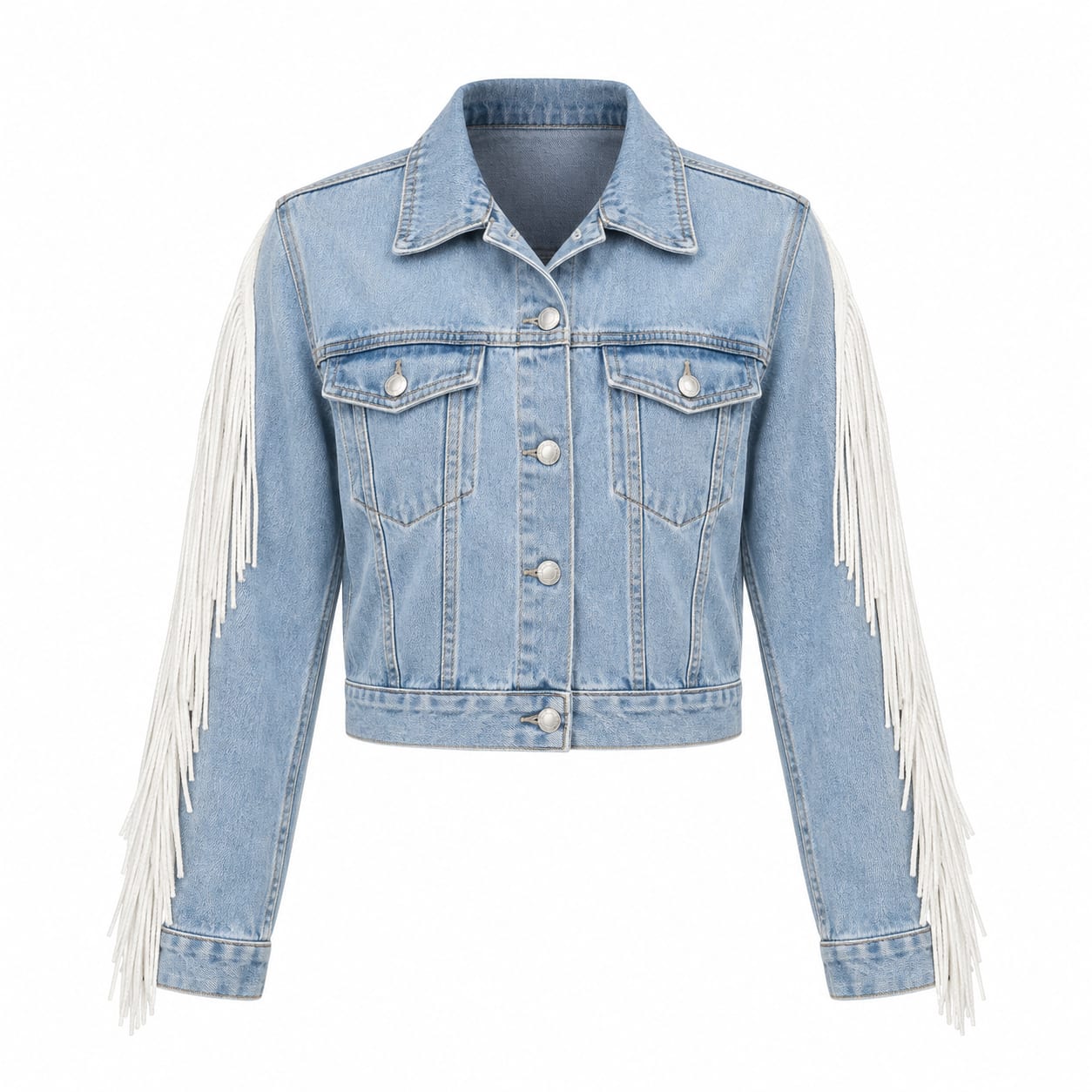 Personalized Fringe Bridal Denim Jacket, front view