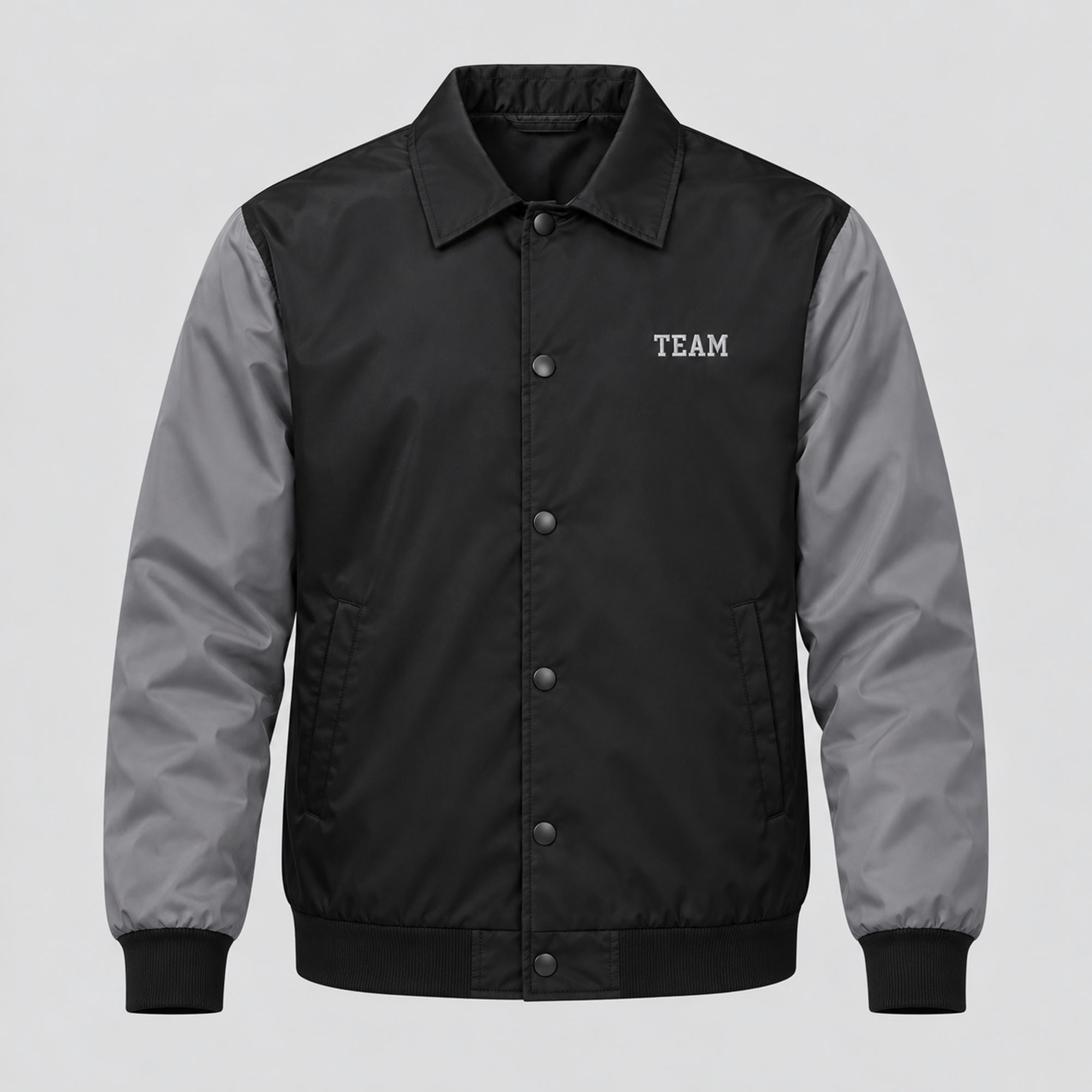 Black and Grey Custom Logo Coach Jacket, front view