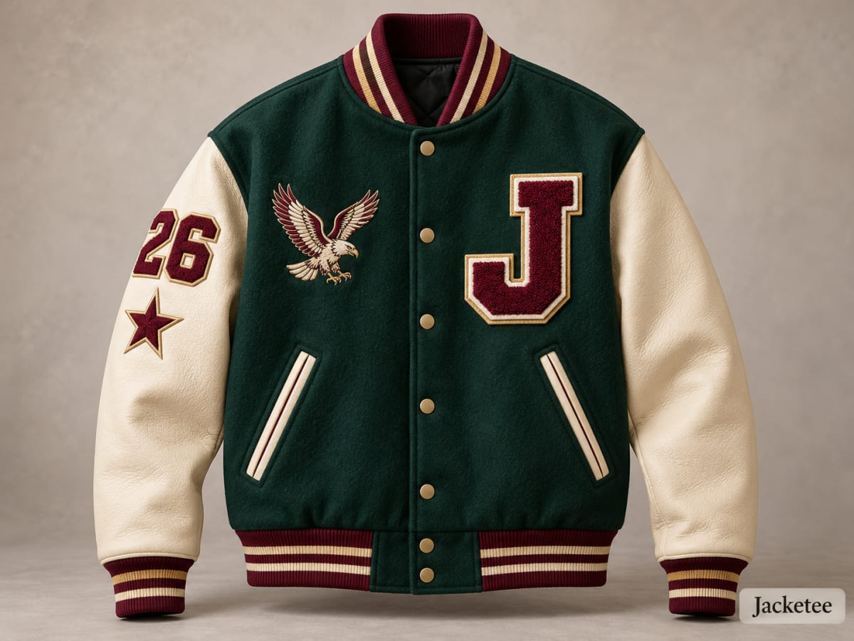 Front placement example with chest J and eagle crest and sleeve badges