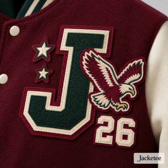 Triple felt varsity patch close-up