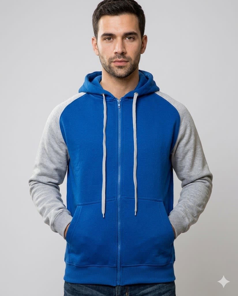 Seniors Zipper Fleece Hoodie In Royal Blue And Light Grey - back view