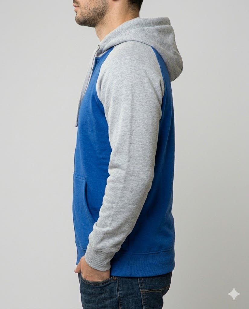 Seniors Zipper Fleece Hoodie In Royal Blue And Light Grey - detail view 1