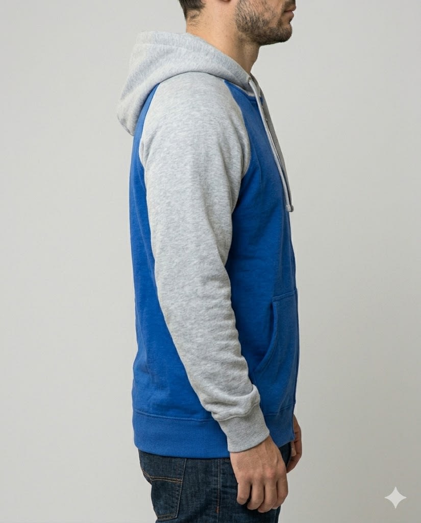 Seniors Zipper Fleece Hoodie In Royal Blue And Light Grey - detail view 2