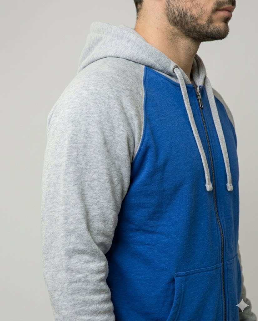 Seniors Zipper Fleece Hoodie In Royal Blue And Light Grey - detail view 3