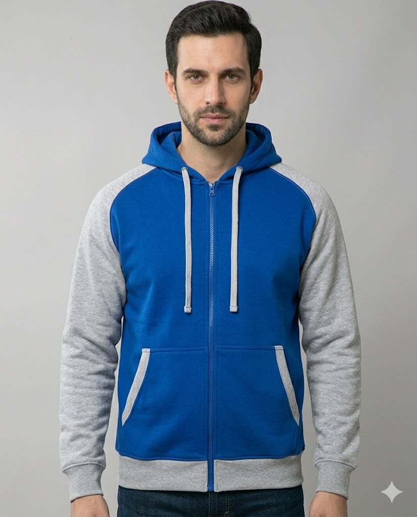 Seniors Zipper Fleece Hoodie In Royal Blue And Light Grey - primary product view