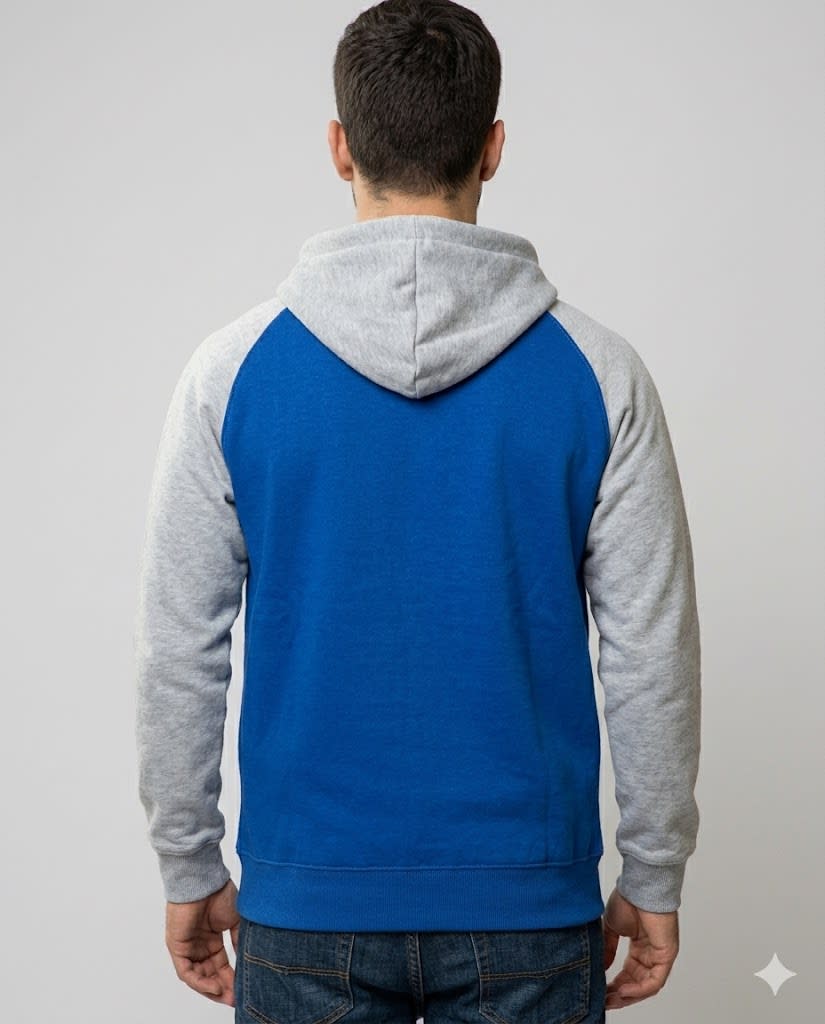 Seniors Zipper Fleece Hoodie In Royal Blue And Light Grey - side view