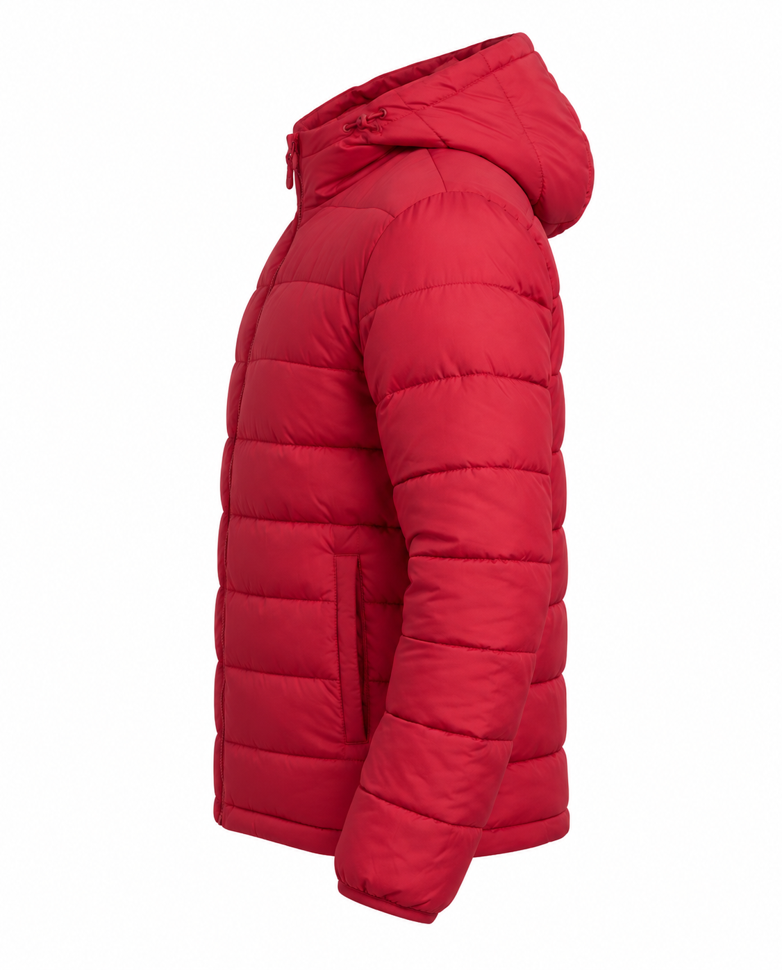 Red Puffer Jacket For Mens And Women Left Sleeve View