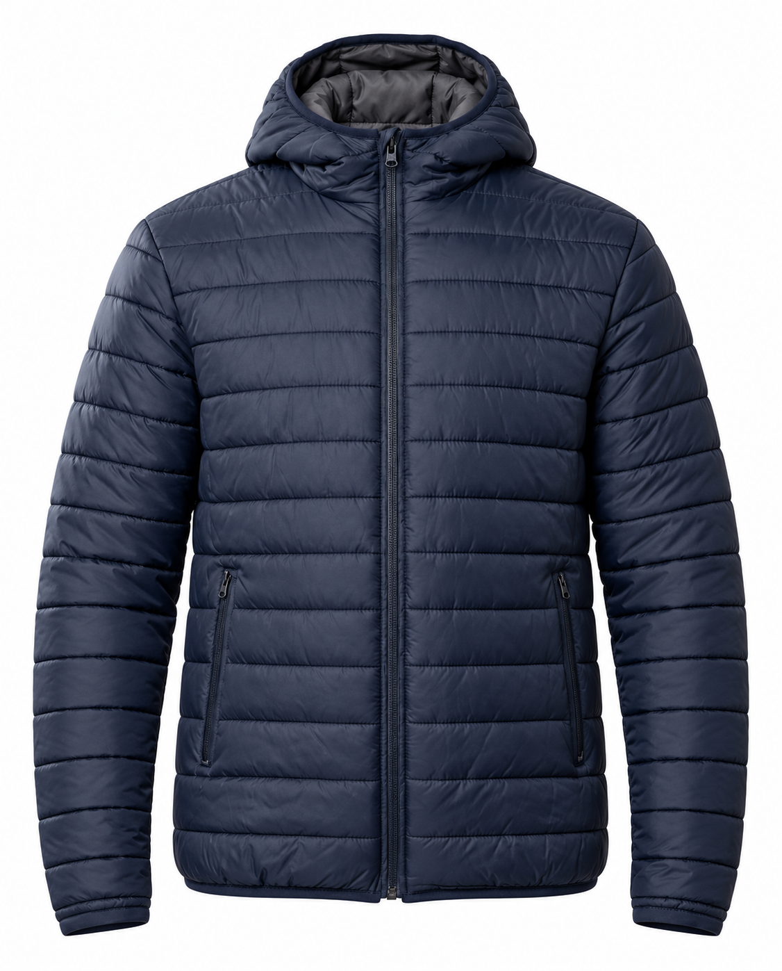 Navy Blue Puffer Jacket Front View