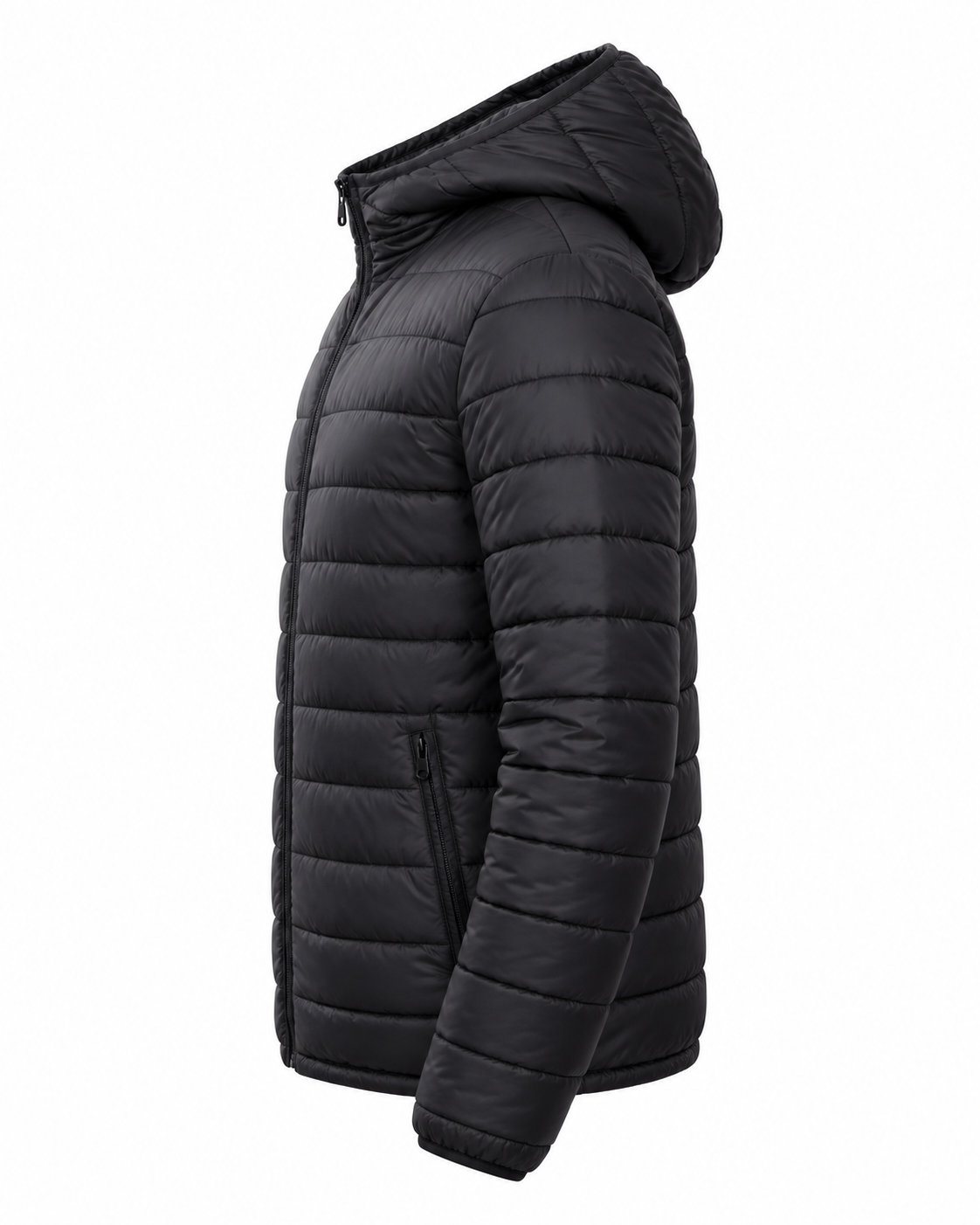 Custom Puffer Jacket in Black Left Sleeve View