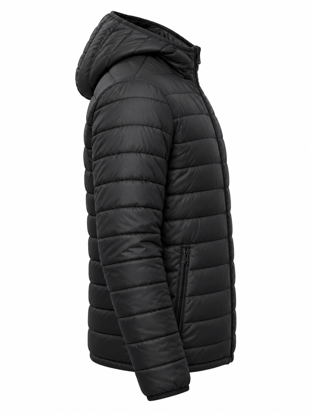 Custom Puffer Jacket in Black Right Sleeve View