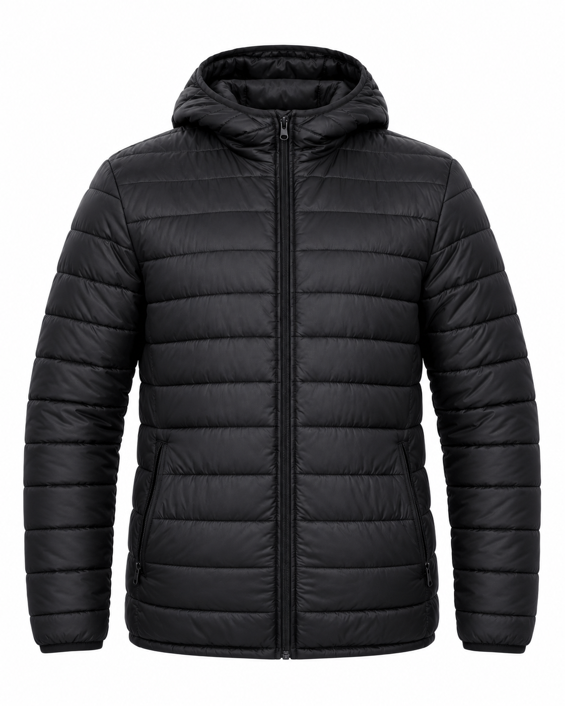 Custom Puffer Jacket in Black Front View
