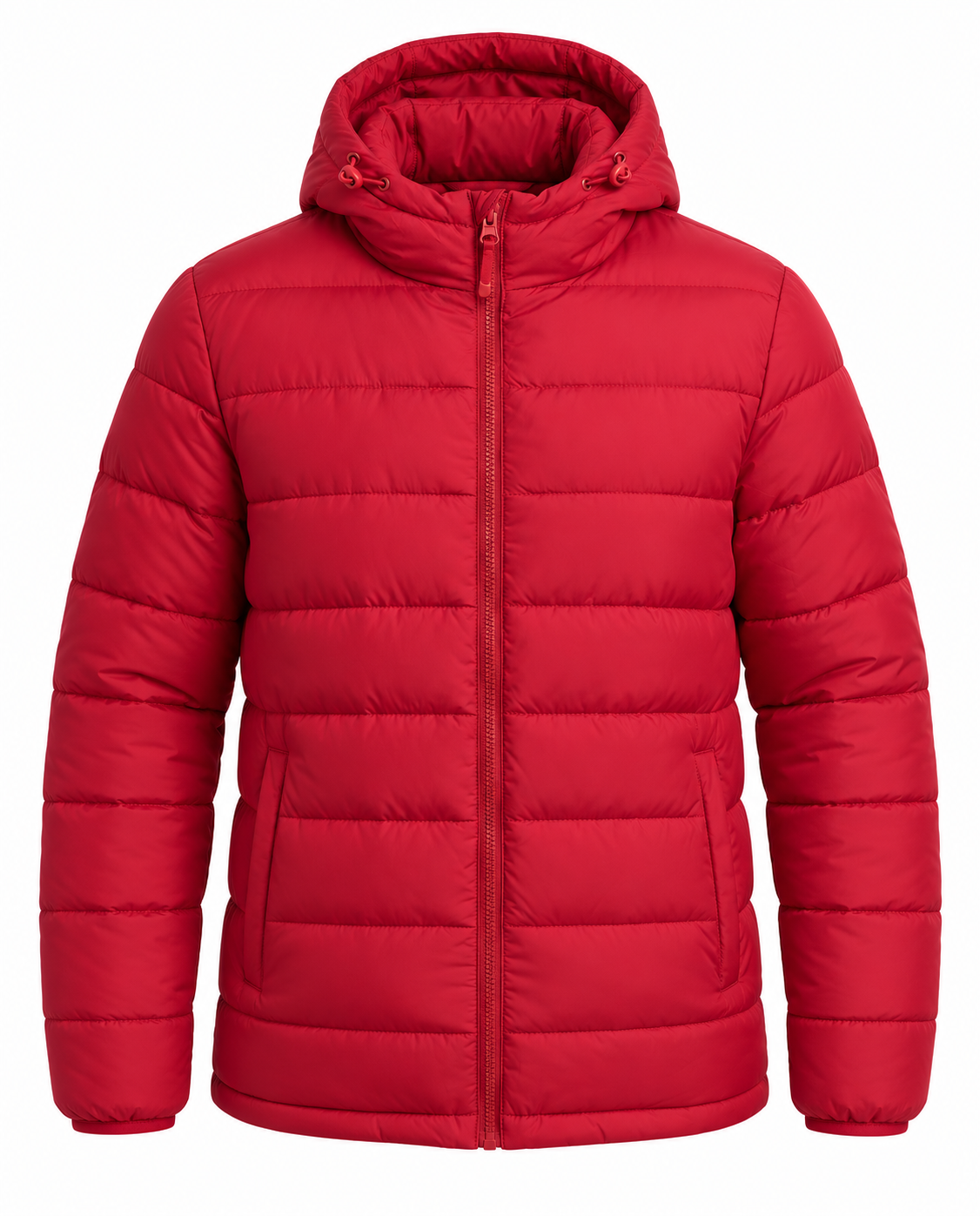 Red Puffer Jacket For Mens And Women Front View