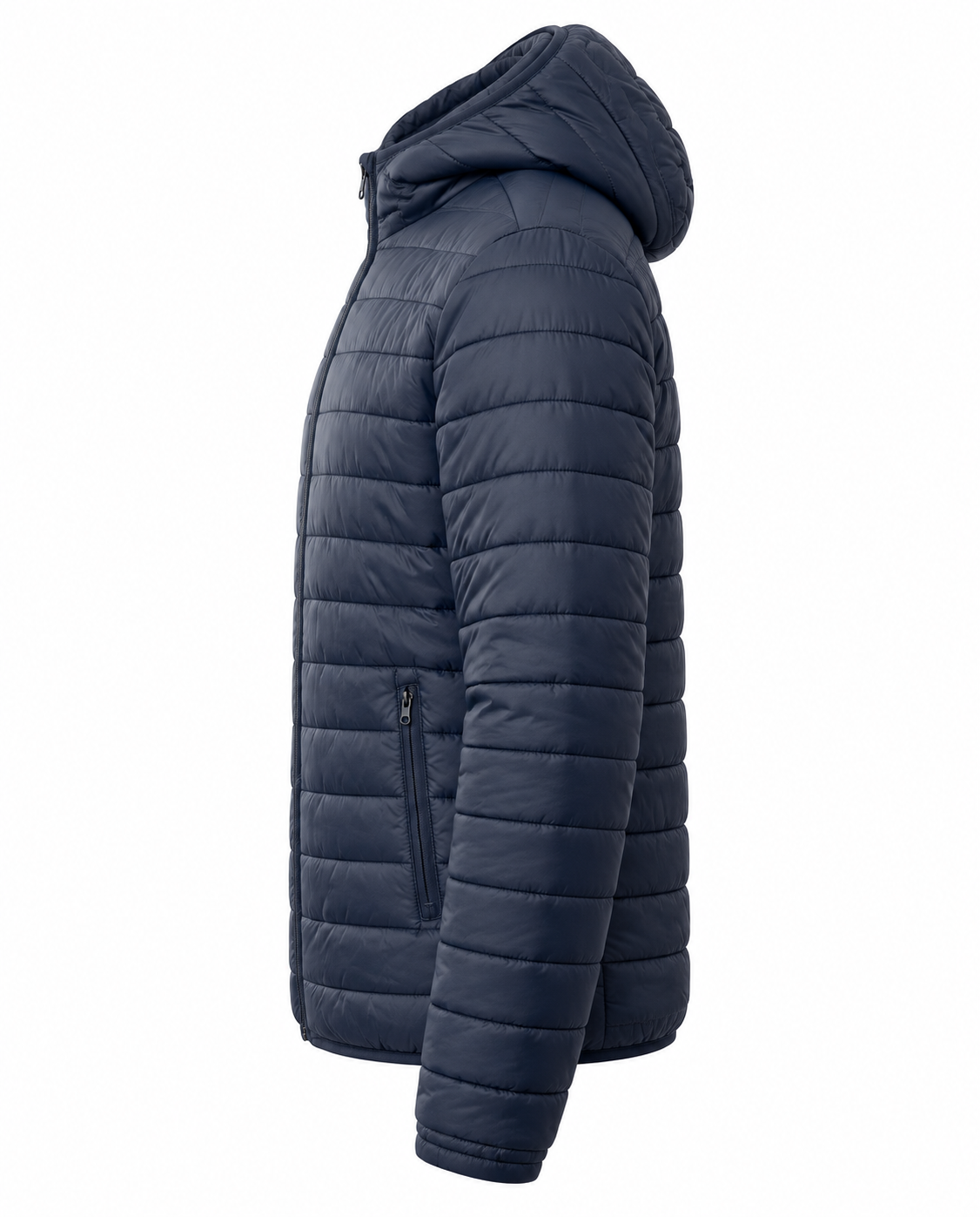 Navy Blue Puffer Jacket Left Sleeve View