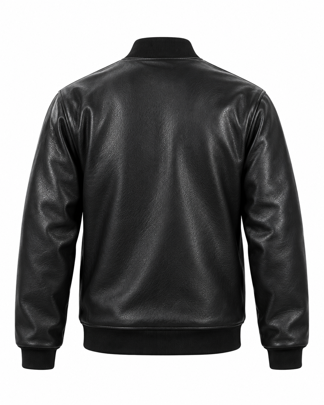 Black Retro Varsity Jacket in Cowhide Leather Back View