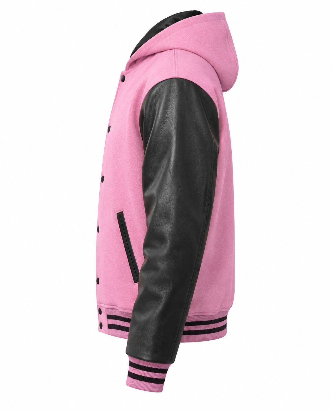 Baby Pink Letterman Jacket With Hood Left Sleeve View