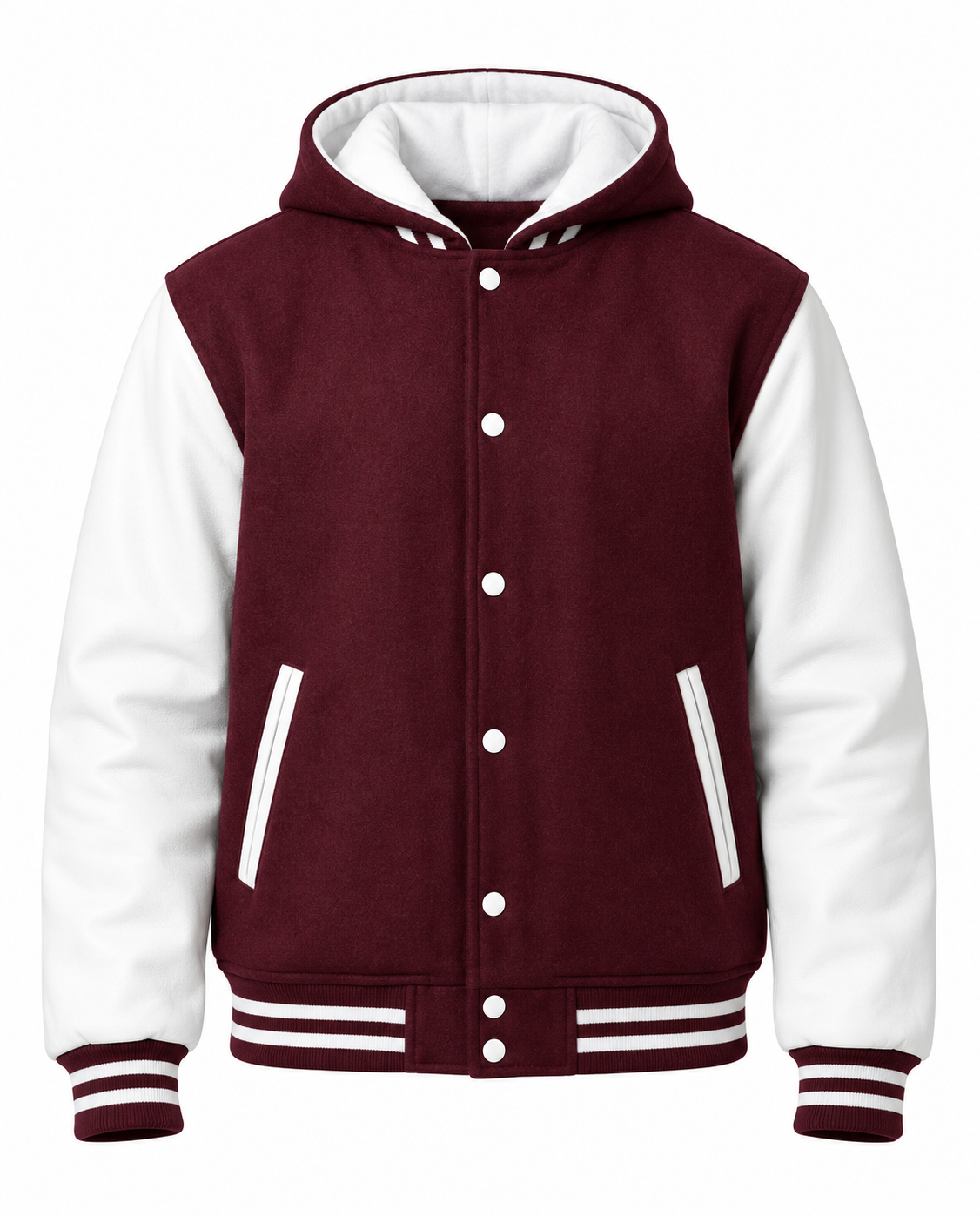 Maroon Letterman Jacket Hood Front View