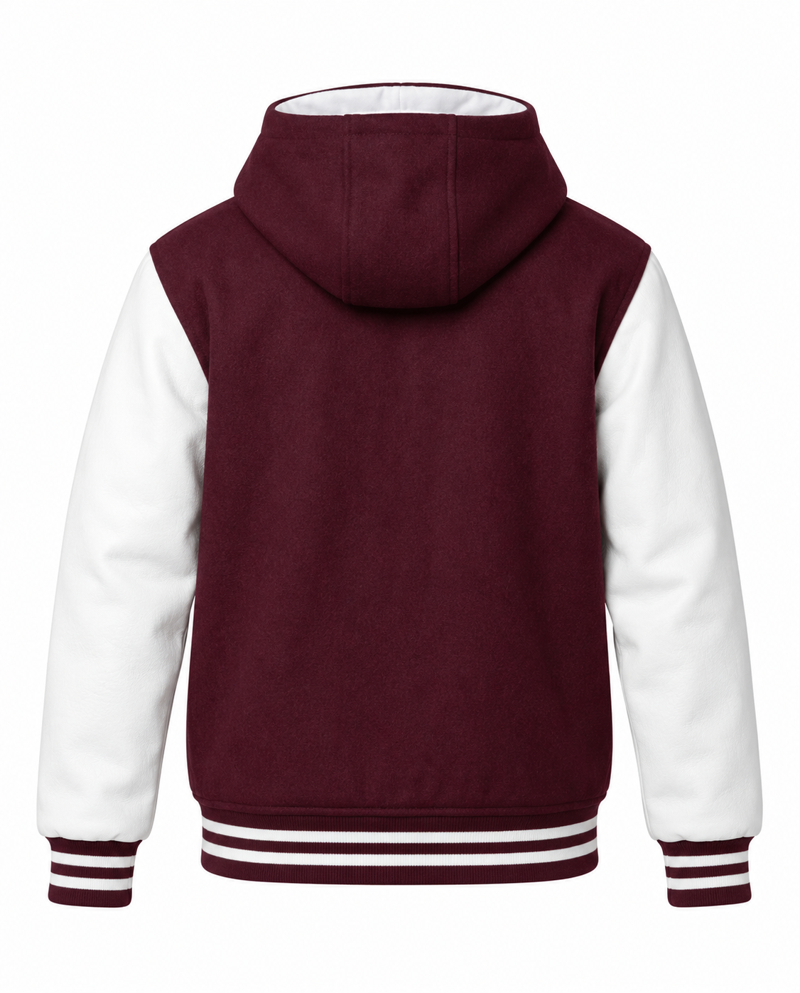 Maroon Letterman Jacket Hood Back View