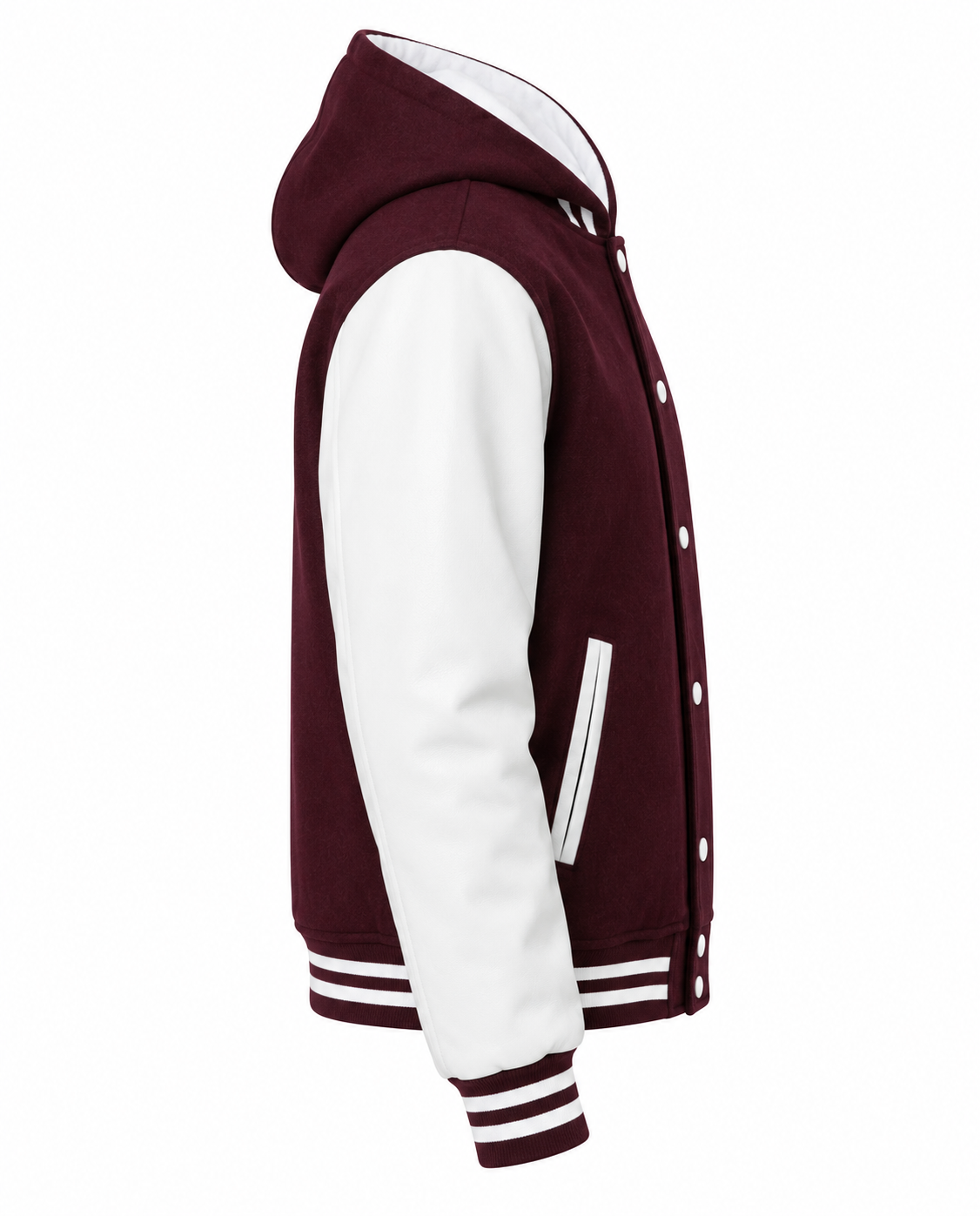 Maroon Letterman Jacket Hood Right Sleeve View