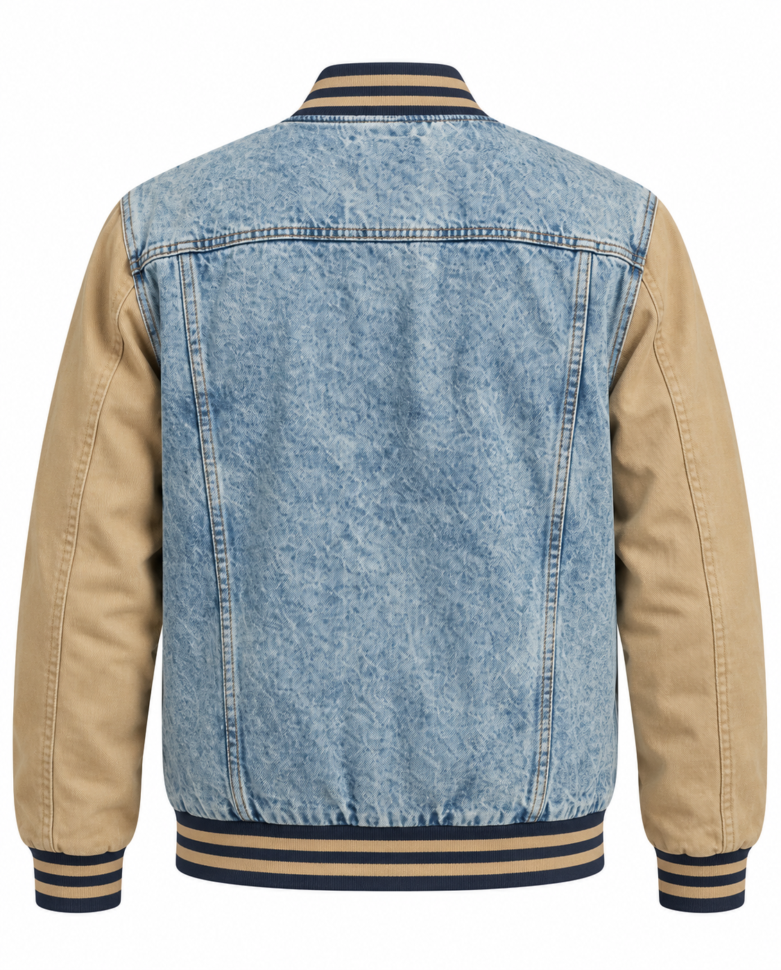 Denim Varsity Jacket Cotton Twill Sleeves Back View