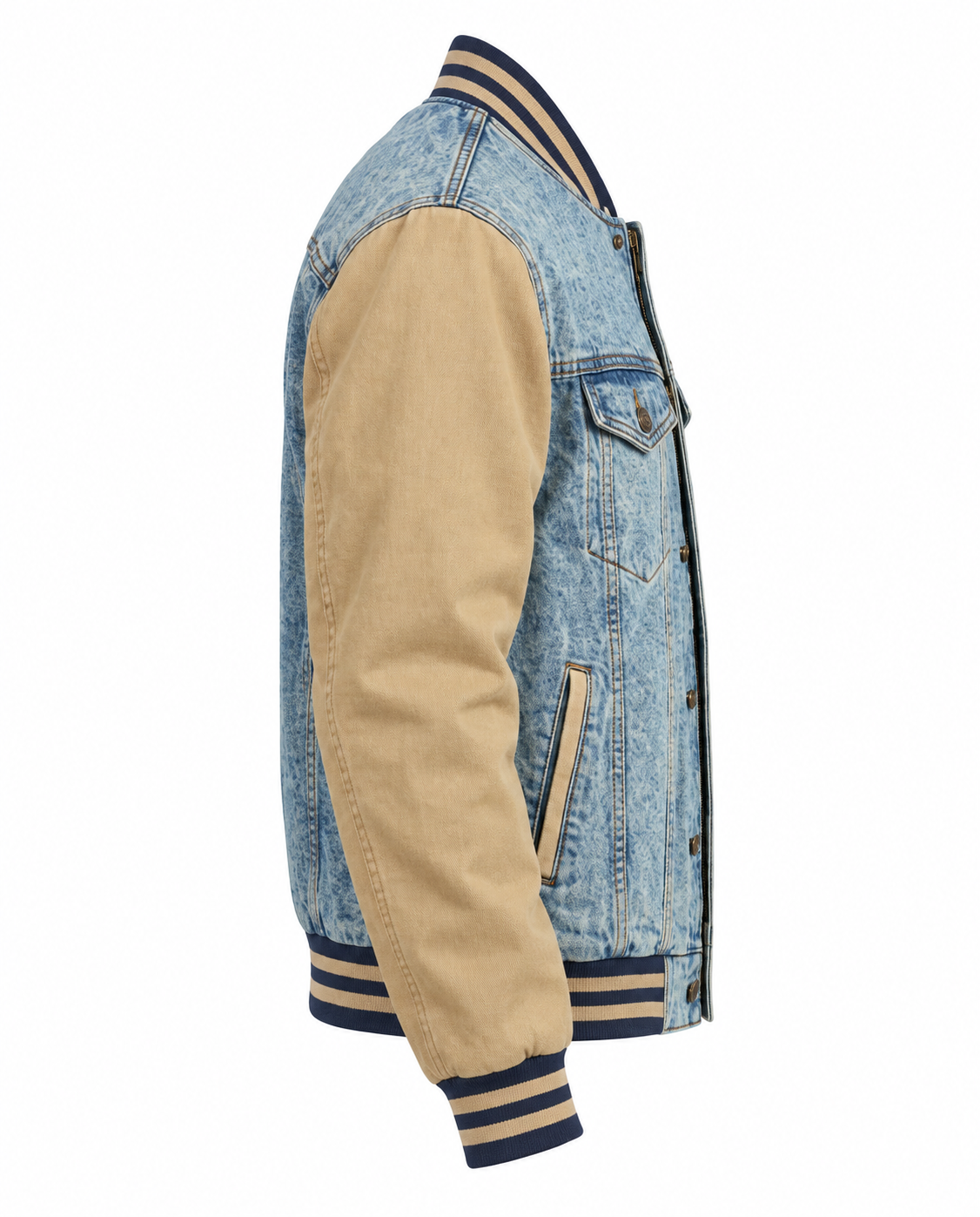 Denim Varsity Jacket Cotton Twill Sleeves Right Sleeve View