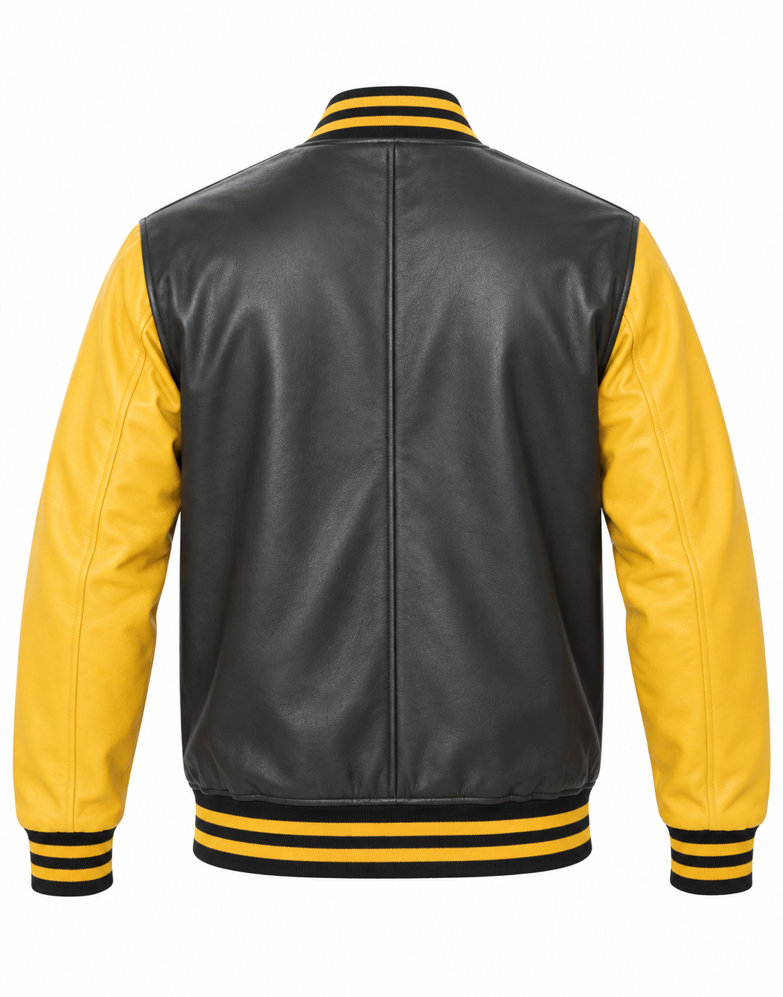 All-Leather Nappa Varsity Jacket Gold & Black Back View