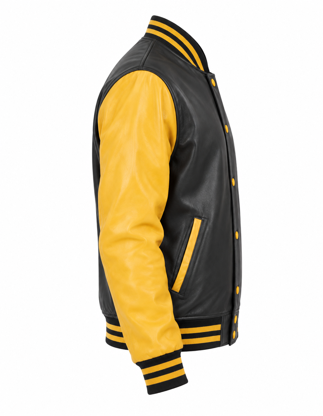 All-Leather Nappa Varsity Jacket Gold & Black Right Sleeve View