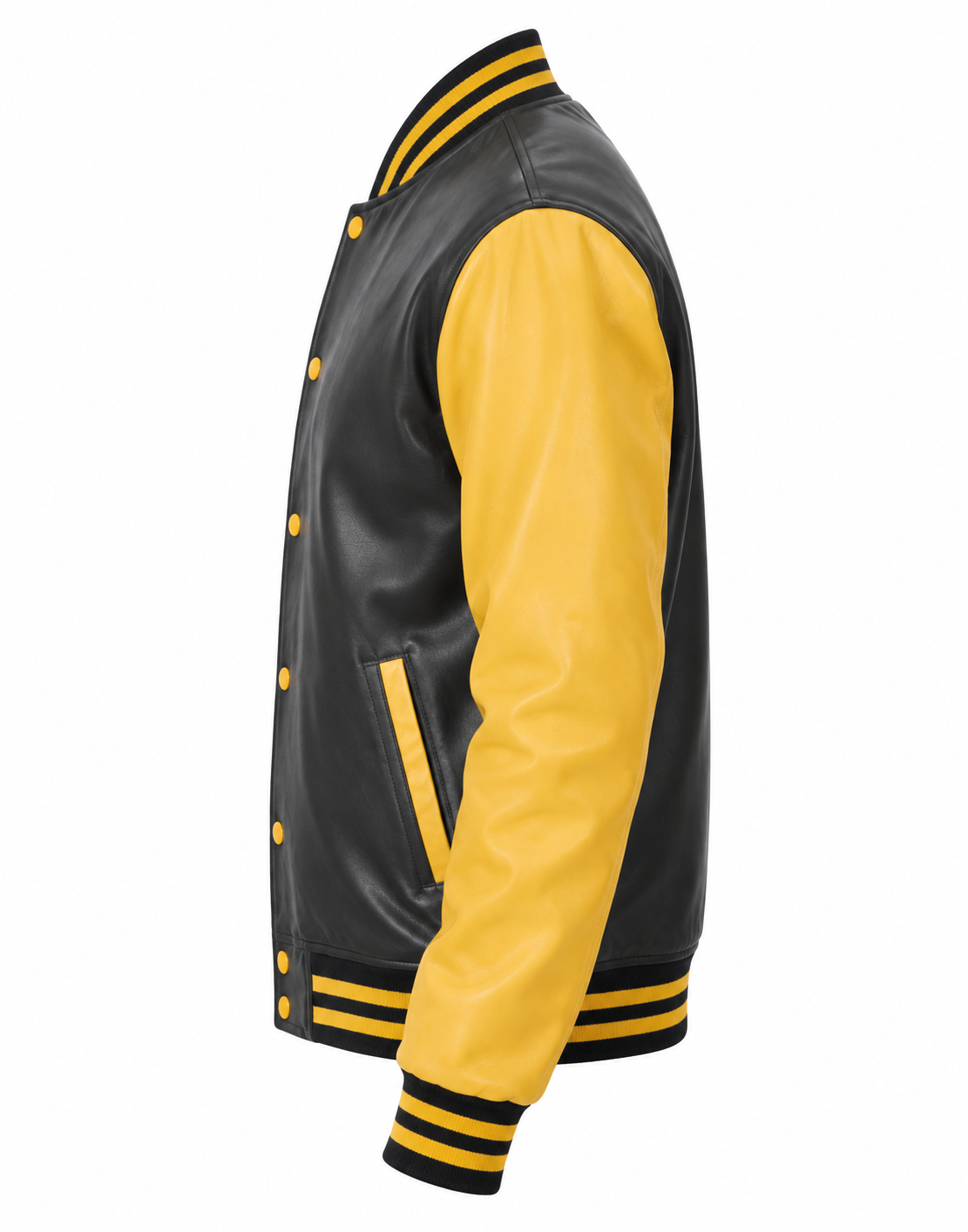 All-Leather Nappa Varsity Jacket Gold & Black Left Sleeve View