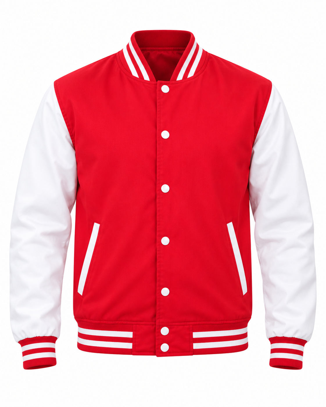 Red and White Cotton Twill Jacket Front View