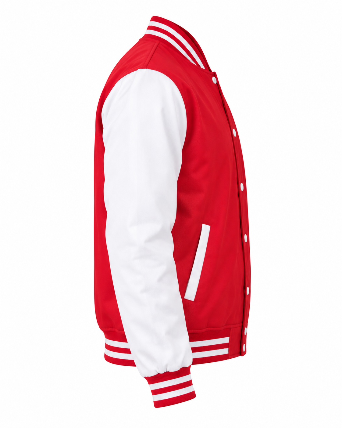 Red and White Cotton Twill Jacket Right Sleeve View