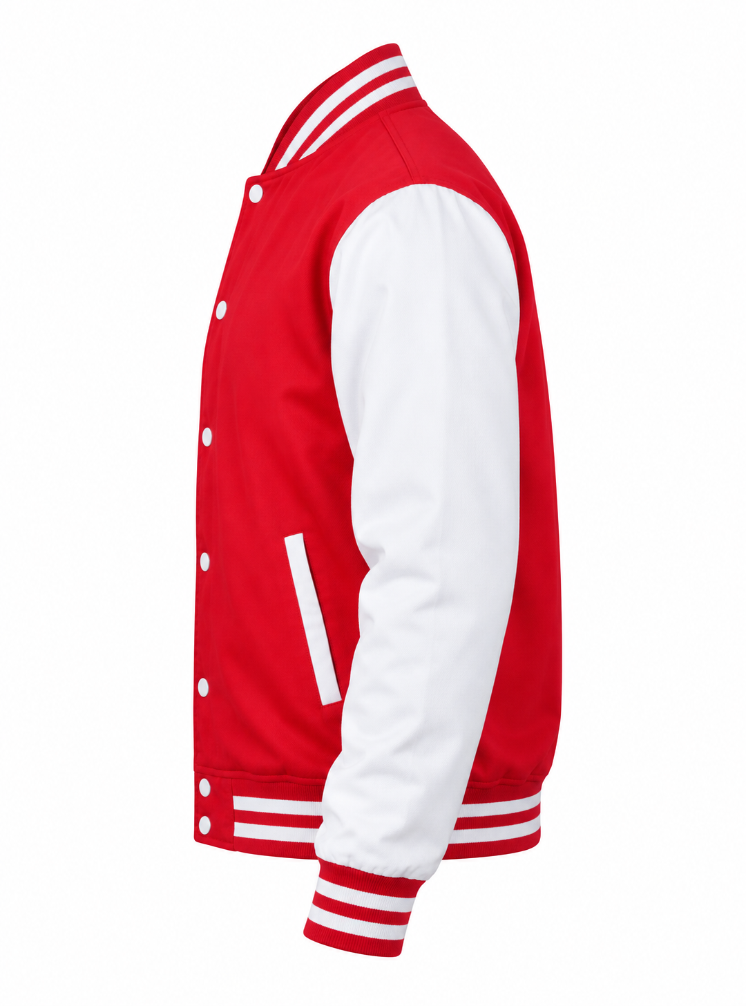 Red and White Cotton Twill Jacket Left Sleeve View