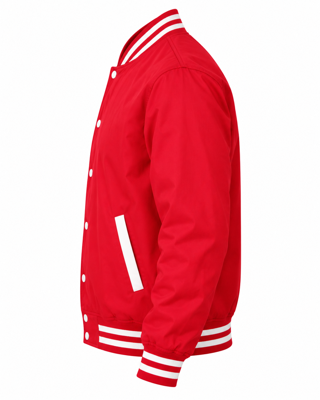 Red Cotton Varsity Jacket Left Sleeve View