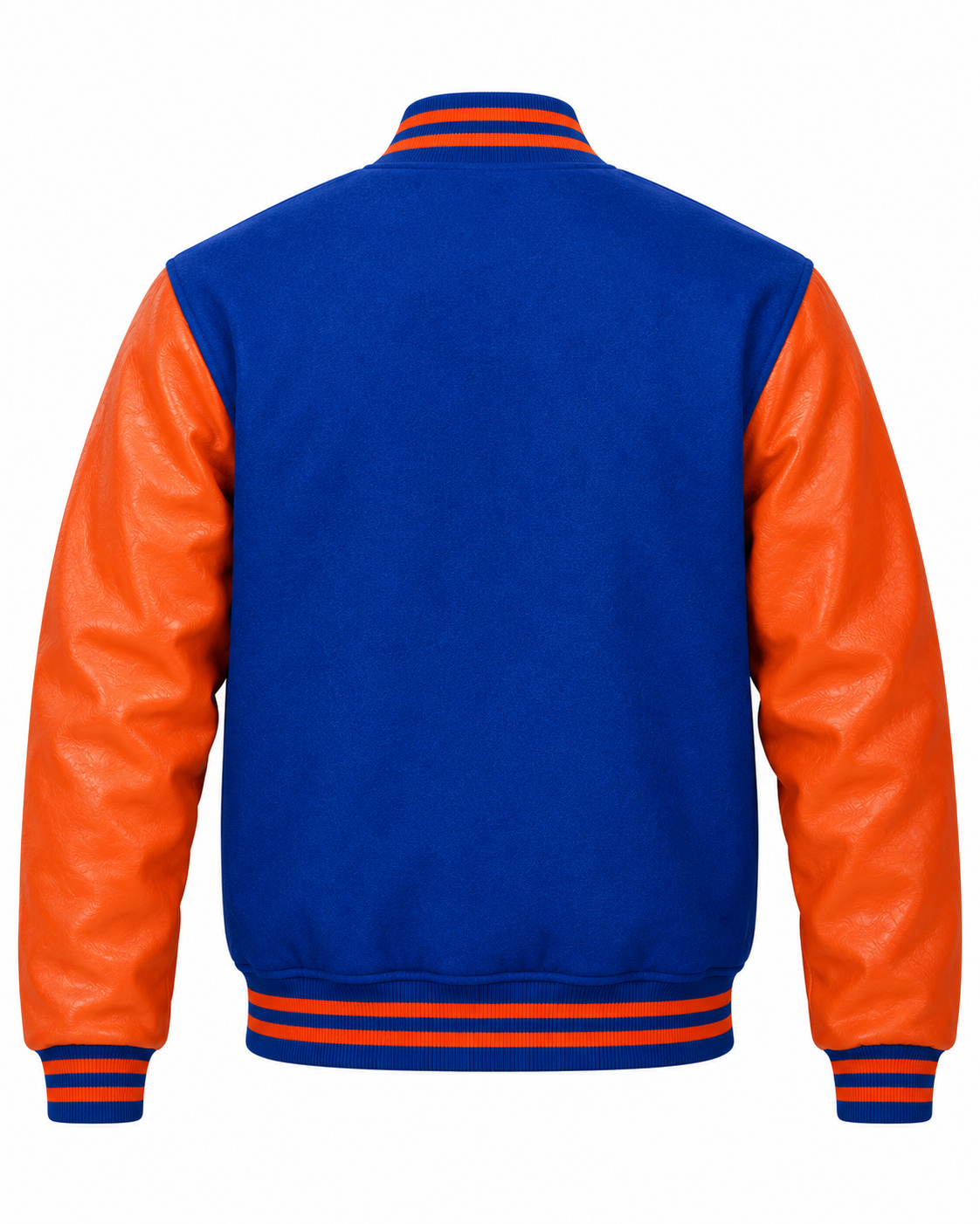 Blue & Orange Vinyl Sleeves Letterman Jacket Back View