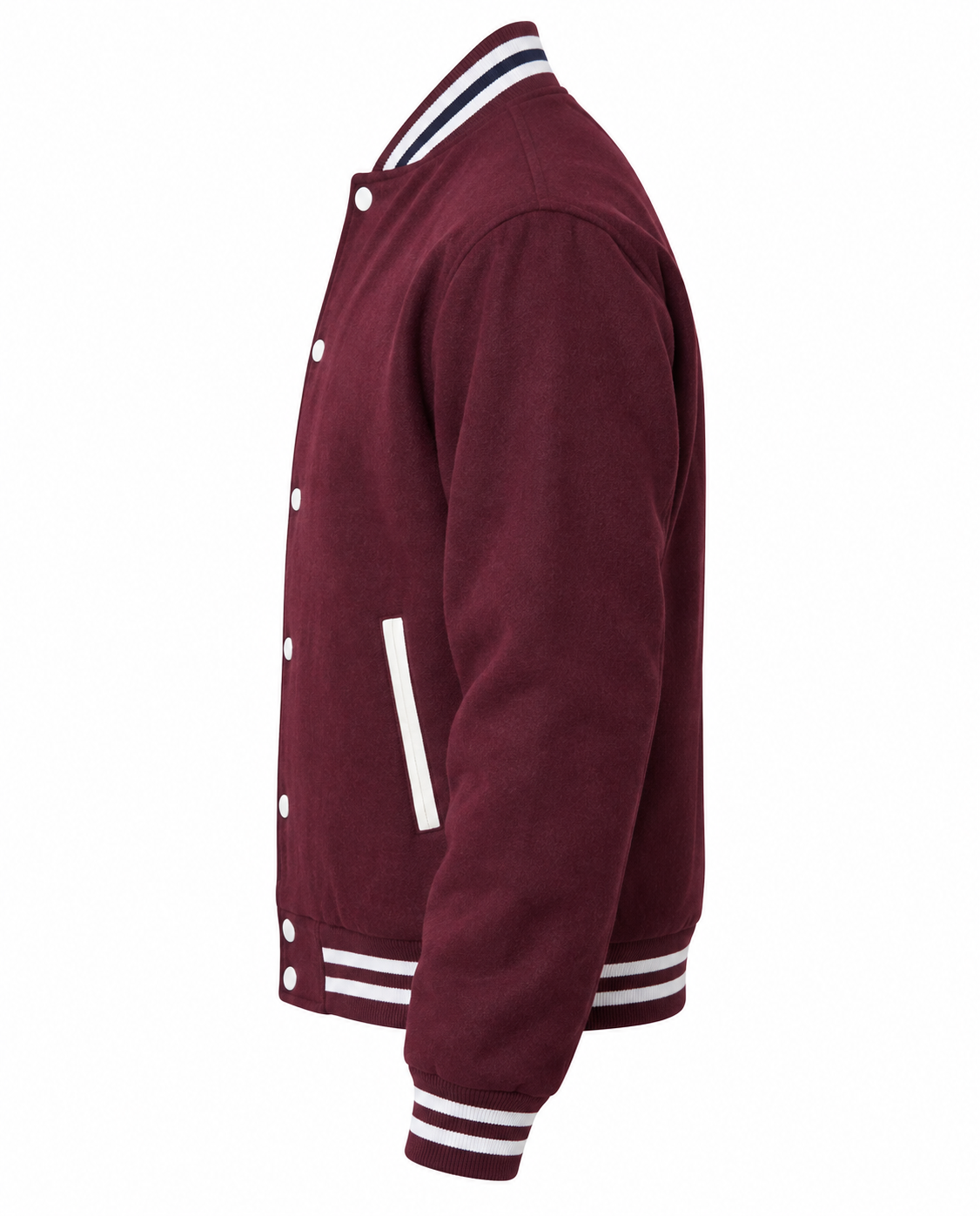 Classic Maroon All-Wool Varsity Jacket Left Sleeve View