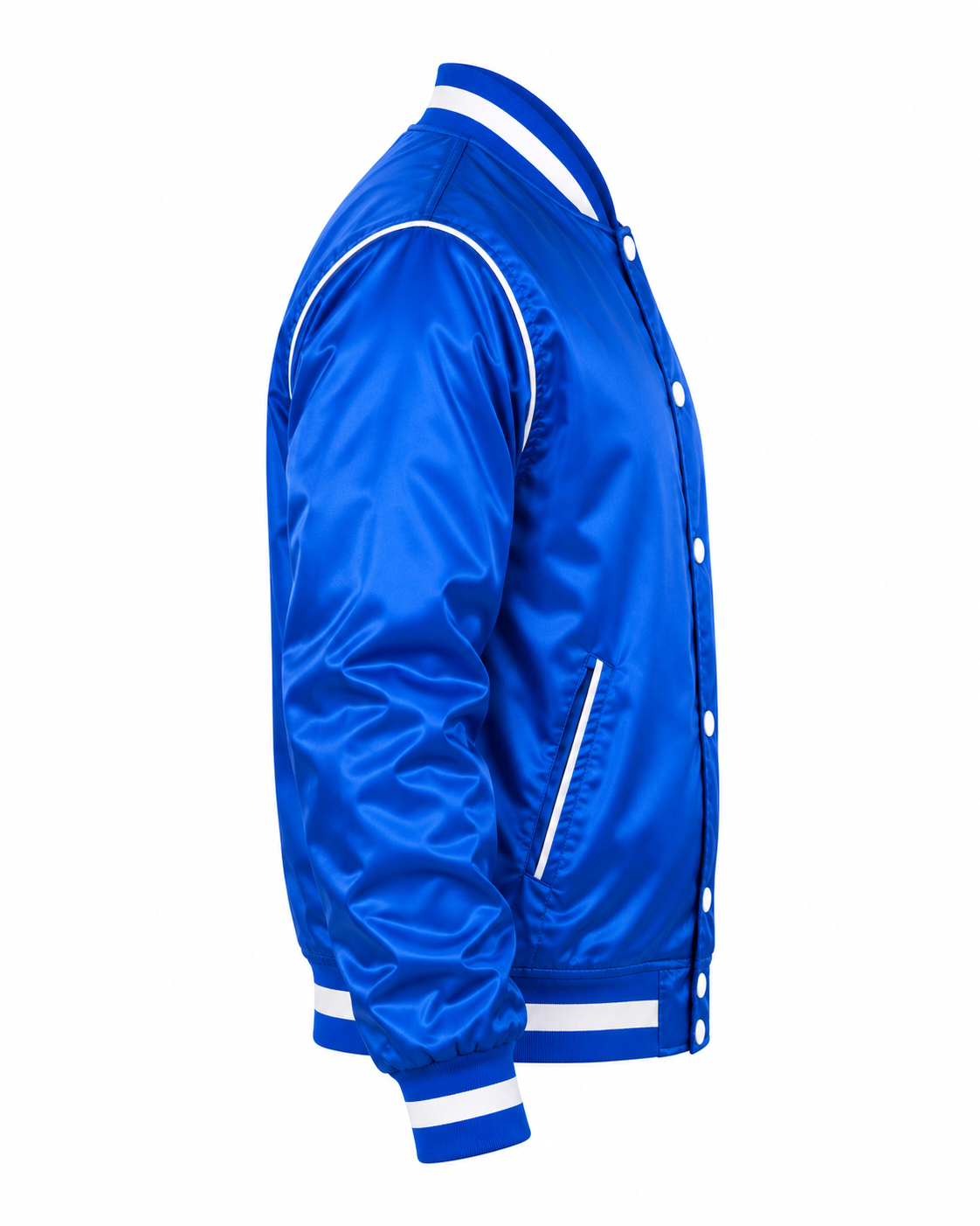 Stylish Satin Varsity Jacket with Piping Right Sleeve View