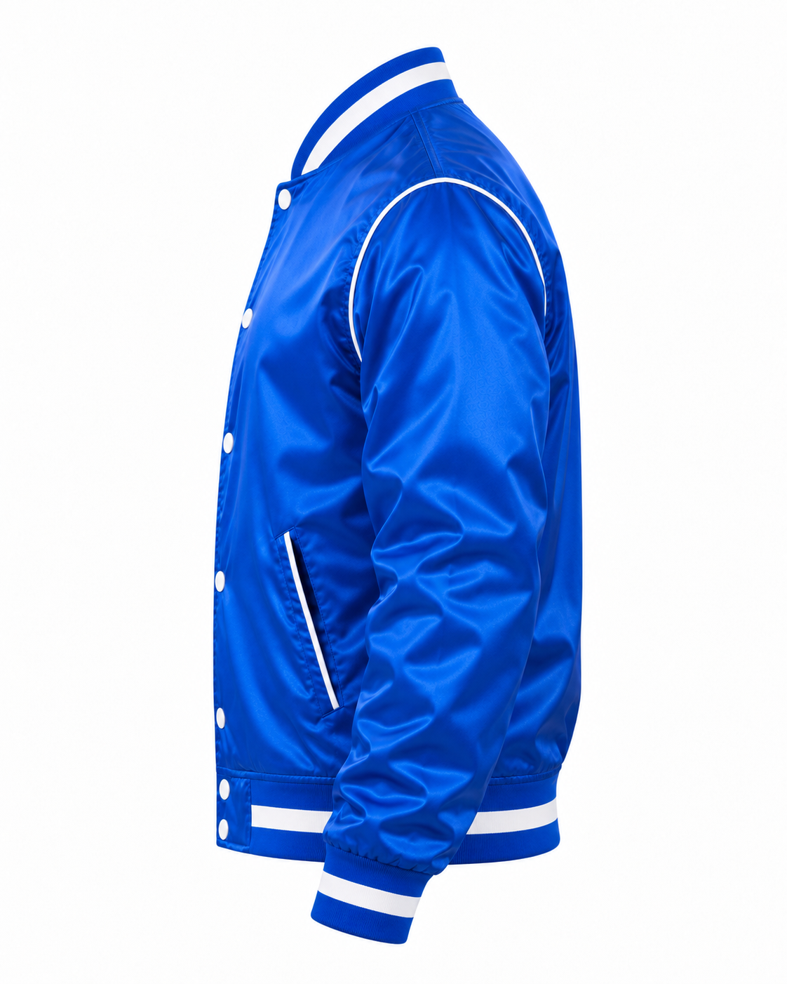 Stylish Satin Varsity Jacket with Piping Left Sleeve View