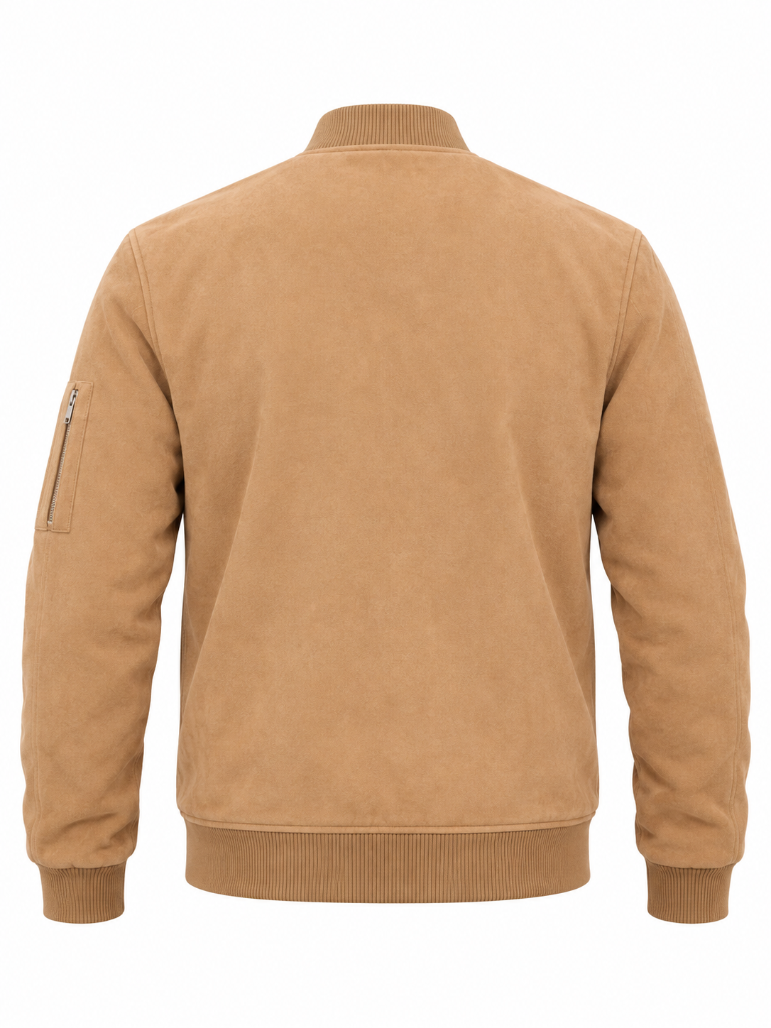 Camel Brown Suede Leather Bomber Jacket Back View