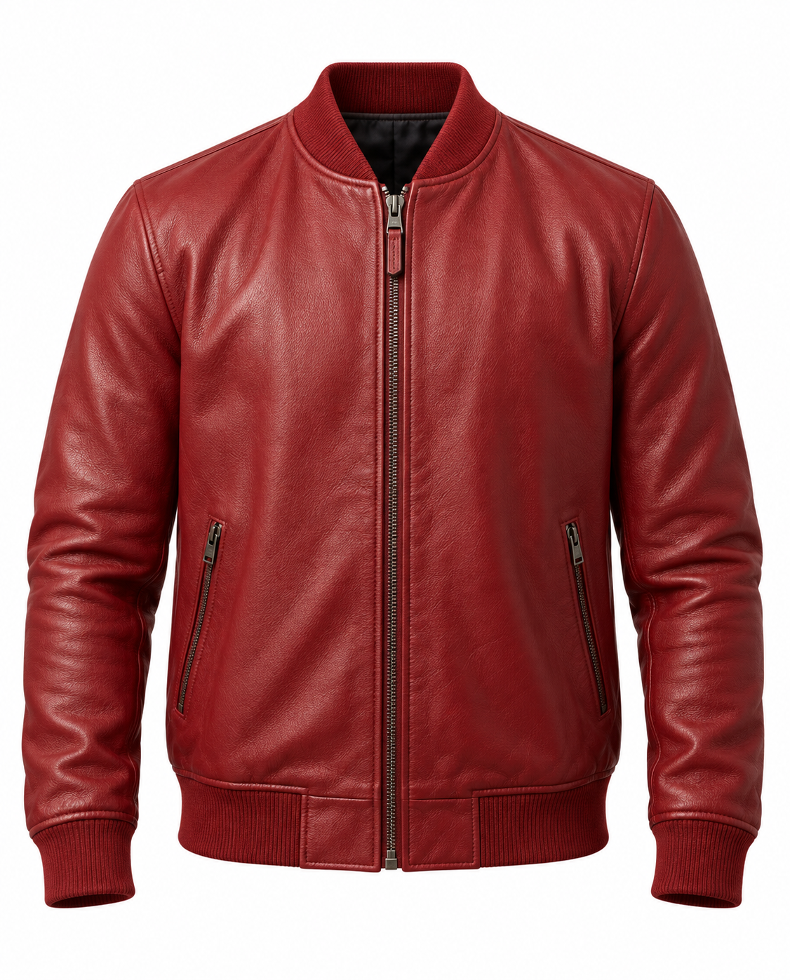 Red Sheep Leather Bomber Jacket Front View