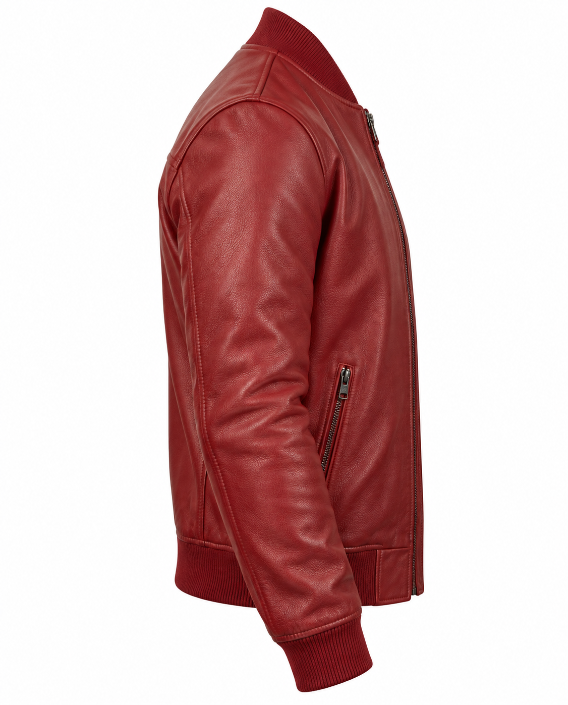 Red Sheep Leather Bomber Jacket Right Sleeve View