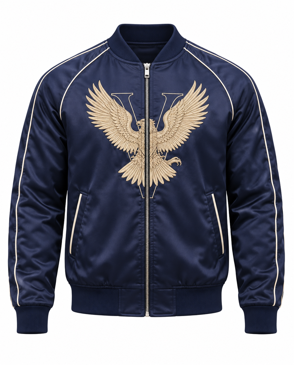 Bomber Jacket With Piping Satin Women Girls Mens Front View