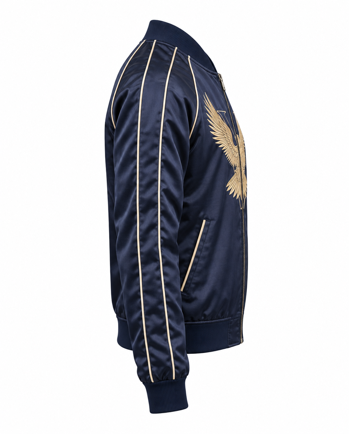 Bomber Jacket With Piping Satin Women Girls Mens Right Sleeve View