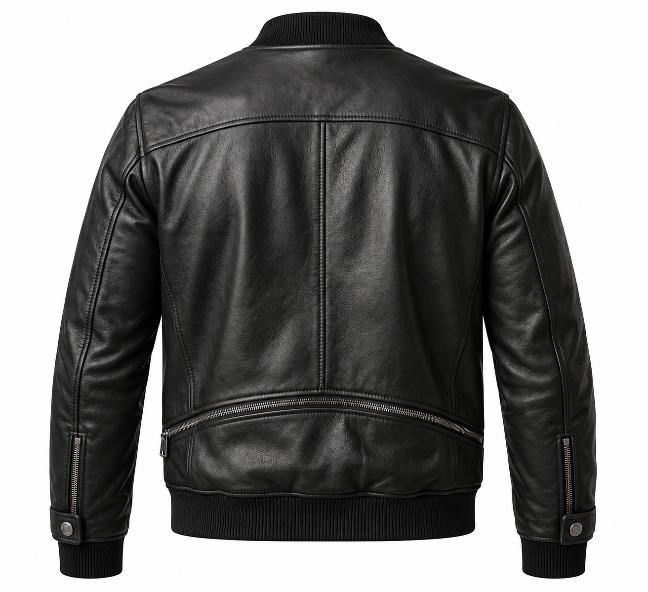 Stylish Black Sheep Leather Bomber Jacket Back View