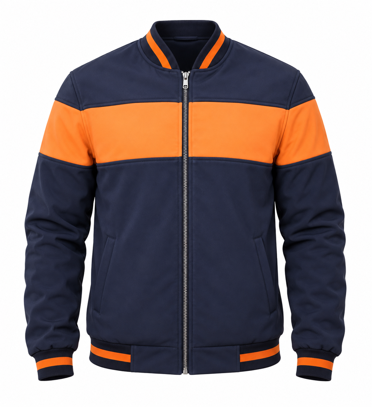 Stylish Softshell Bomber Jacket with Panels Front View