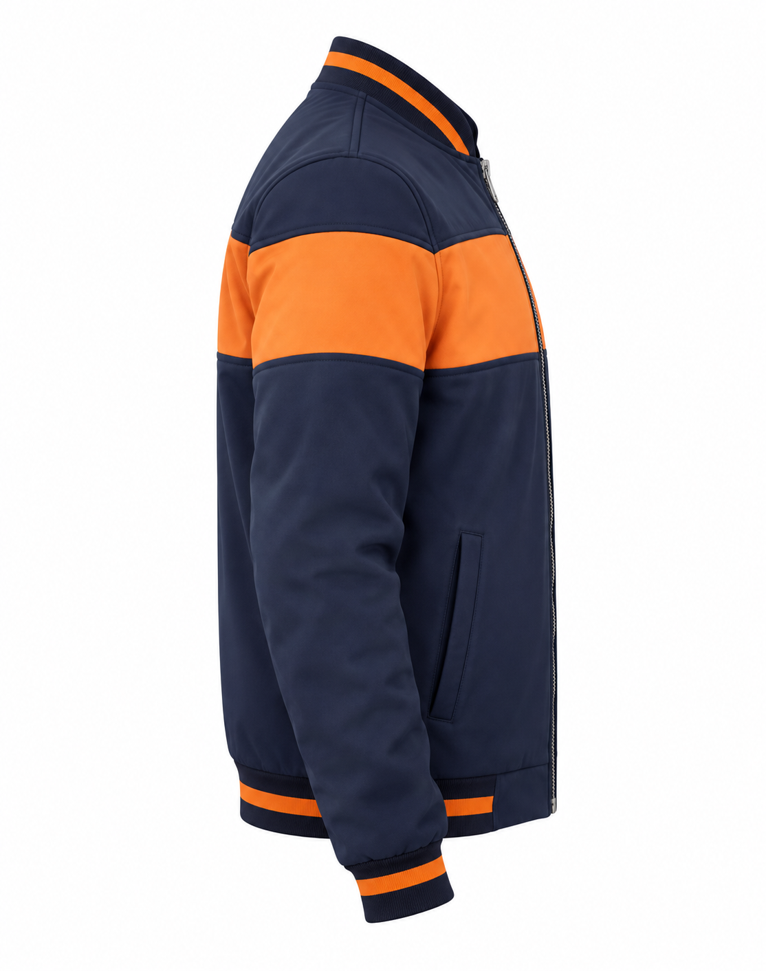 Stylish Softshell Bomber Jacket with Panels Right Sleeve View