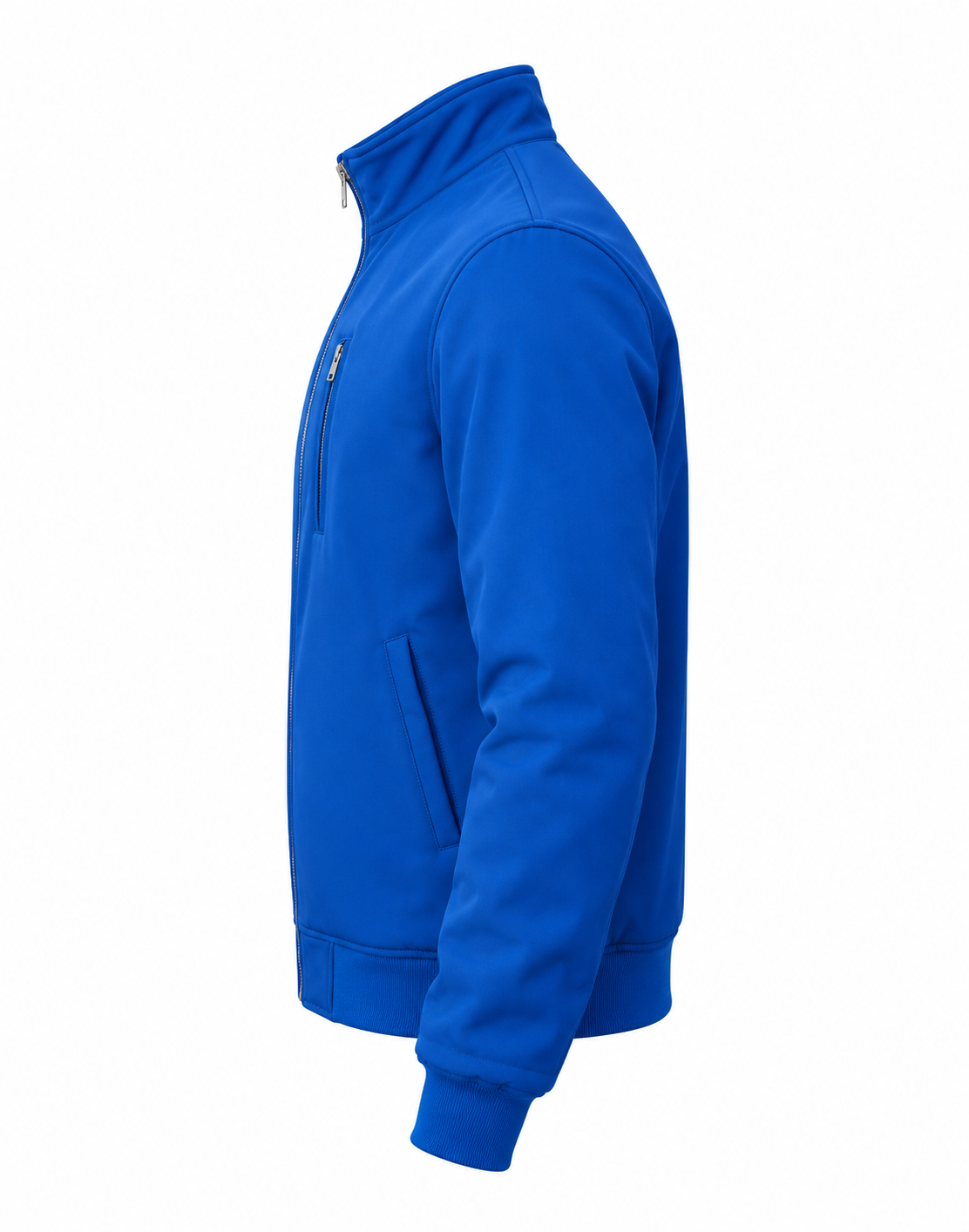 Royal Blue Soft-Shell Bomber Jacket Left Sleeve View