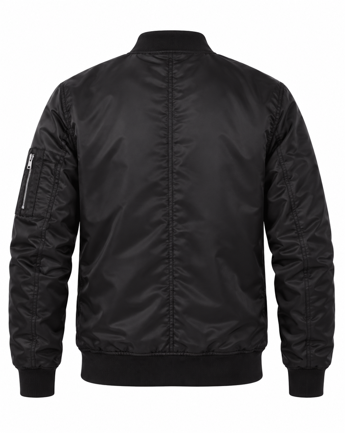 Black Nylon Bomber Jacket for Mens Back View